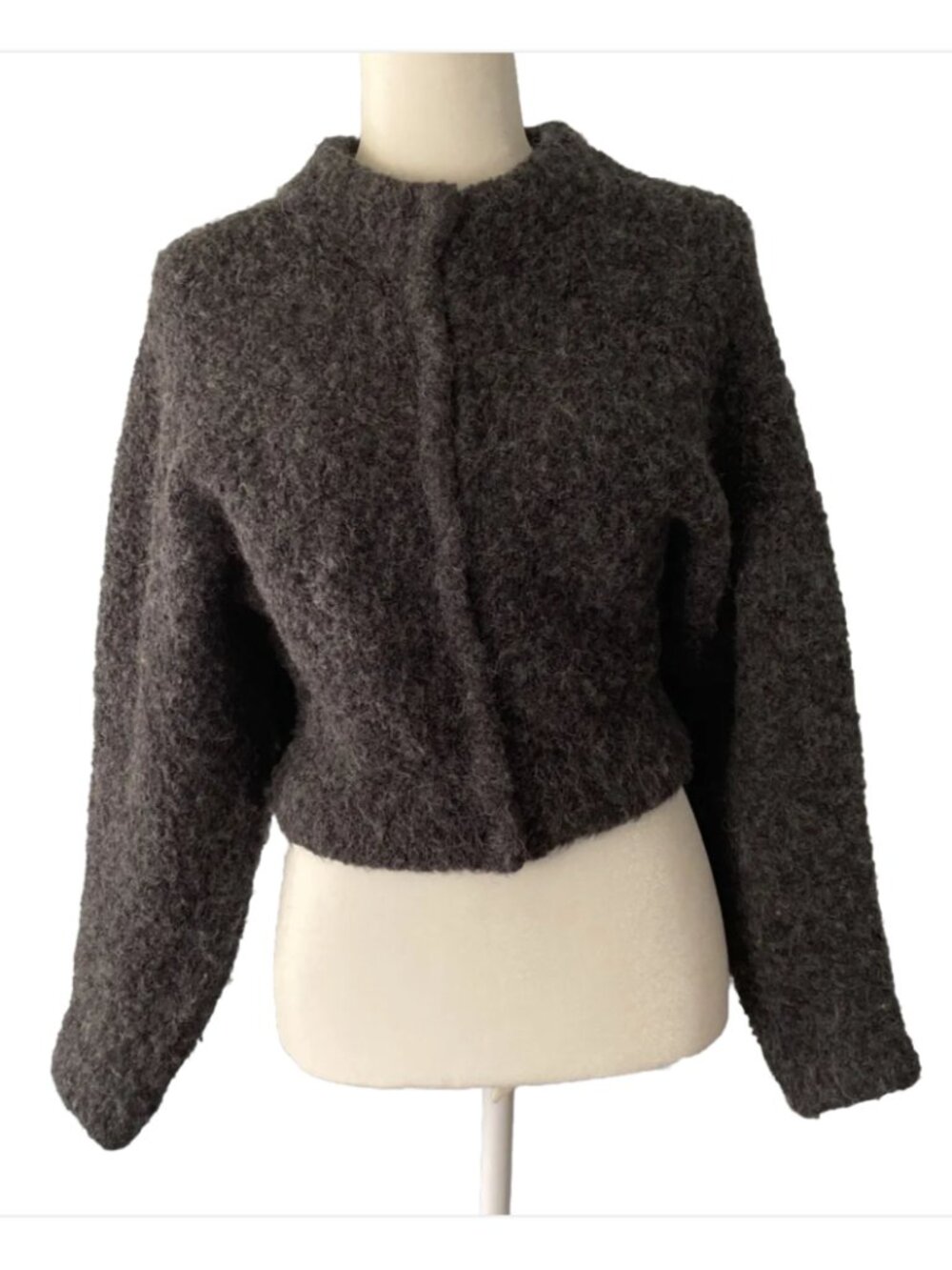 Alpaca Wool Blend Cropped Cardigan Dark Gray Soft Girl Cozy Chic Sweater Size S